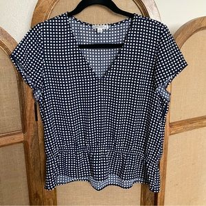 J. Crew Mercantile Checkered Peplum Blouse - Navy/White